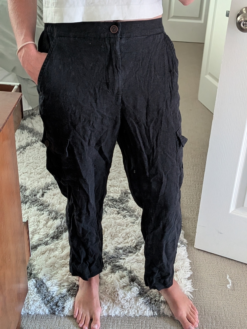 Linen Rayon Pull On Cargo Pants